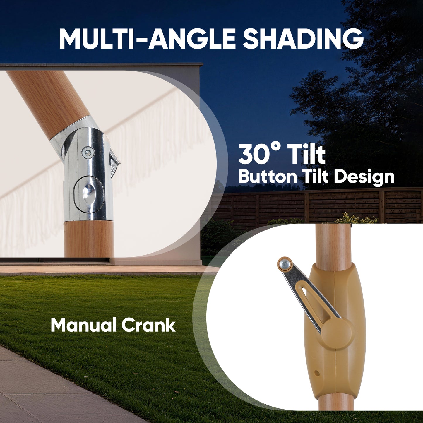 Autlaycil 7.5 ft Patio Umbrella with Tassel Fringe Stylish and 18 LED Lights Solar Umbrella - Beige