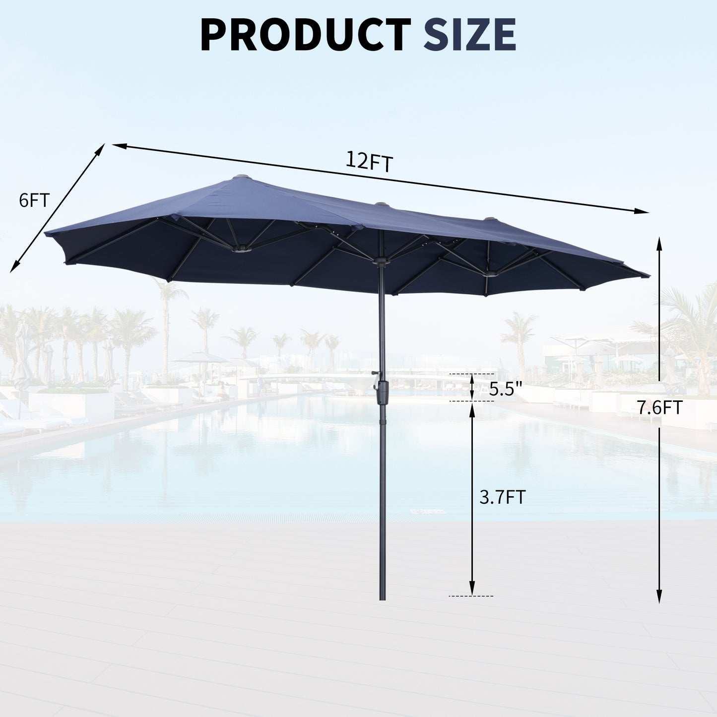 Autlaycil 13ft Patio Umbrella with Crank System and Sturdy Ribs, Sun Protection for Garden, Deck, Poolside, Outdoor - Navy Blue