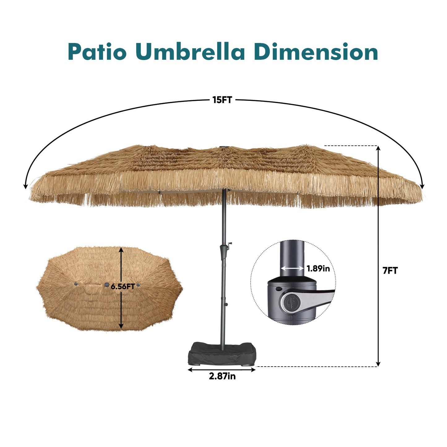 Autlaycil 15 ft Rectangle Patio Tiki Umbrella with Umbrella Base 48 LED lights for Market Solar Umbrella