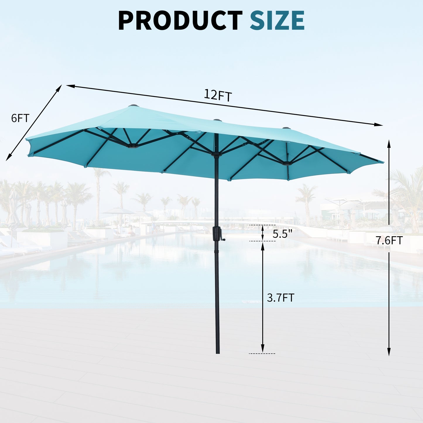 Autlaycil 13ft Patio Umbrella with Crank System and Sturdy Ribs, Sun Protection for Garden, Deck, Poolside, Outdoor - Blue