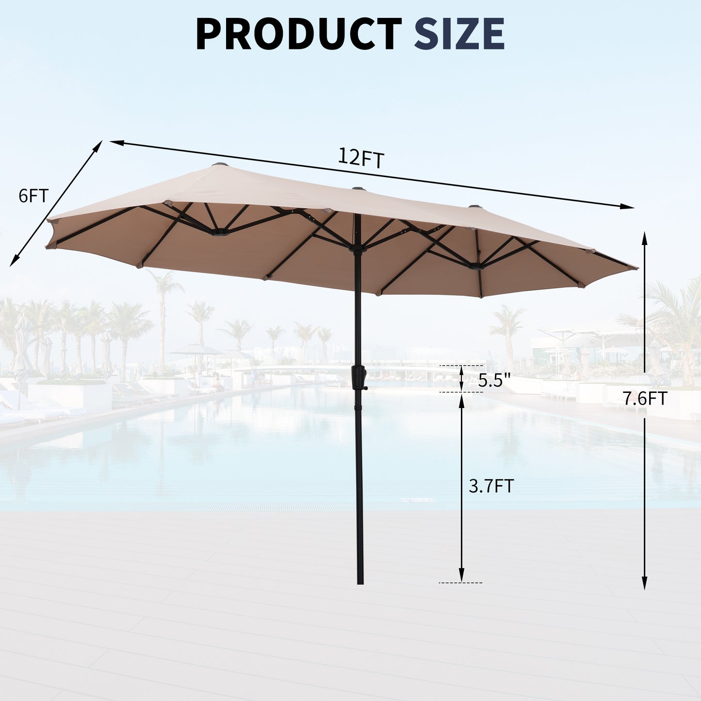 Autlaycil 13ft Patio Umbrella with Crank System and Sturdy Ribs, Sun Protection for Garden, Deck, Poolside, Outdoor - Beige