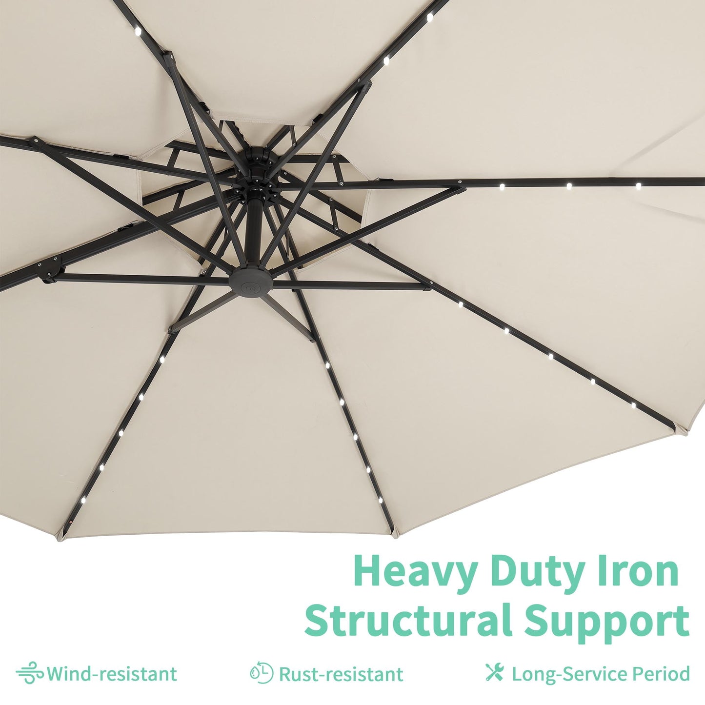 Autlaycil 10 FT Aluminum Offset Outdoor Cantilever Umbrella with 35 Solar Lights, and 360-degree Rotation, 2-Tier Patio Umbrella, White