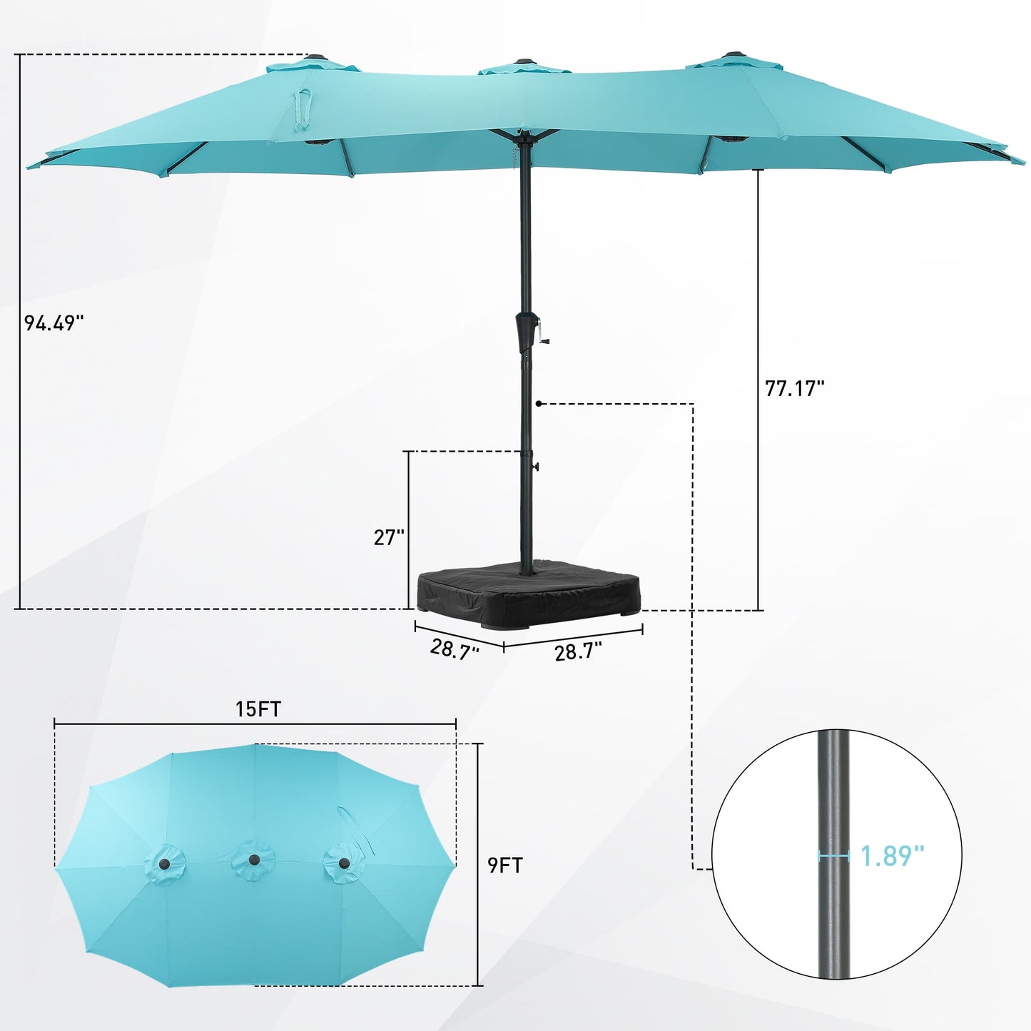 Autlaycil 15 ft Rectangle Patio Umbrella with Umbrella Base, Crank, Outdoor Market Umbrella (Blue)