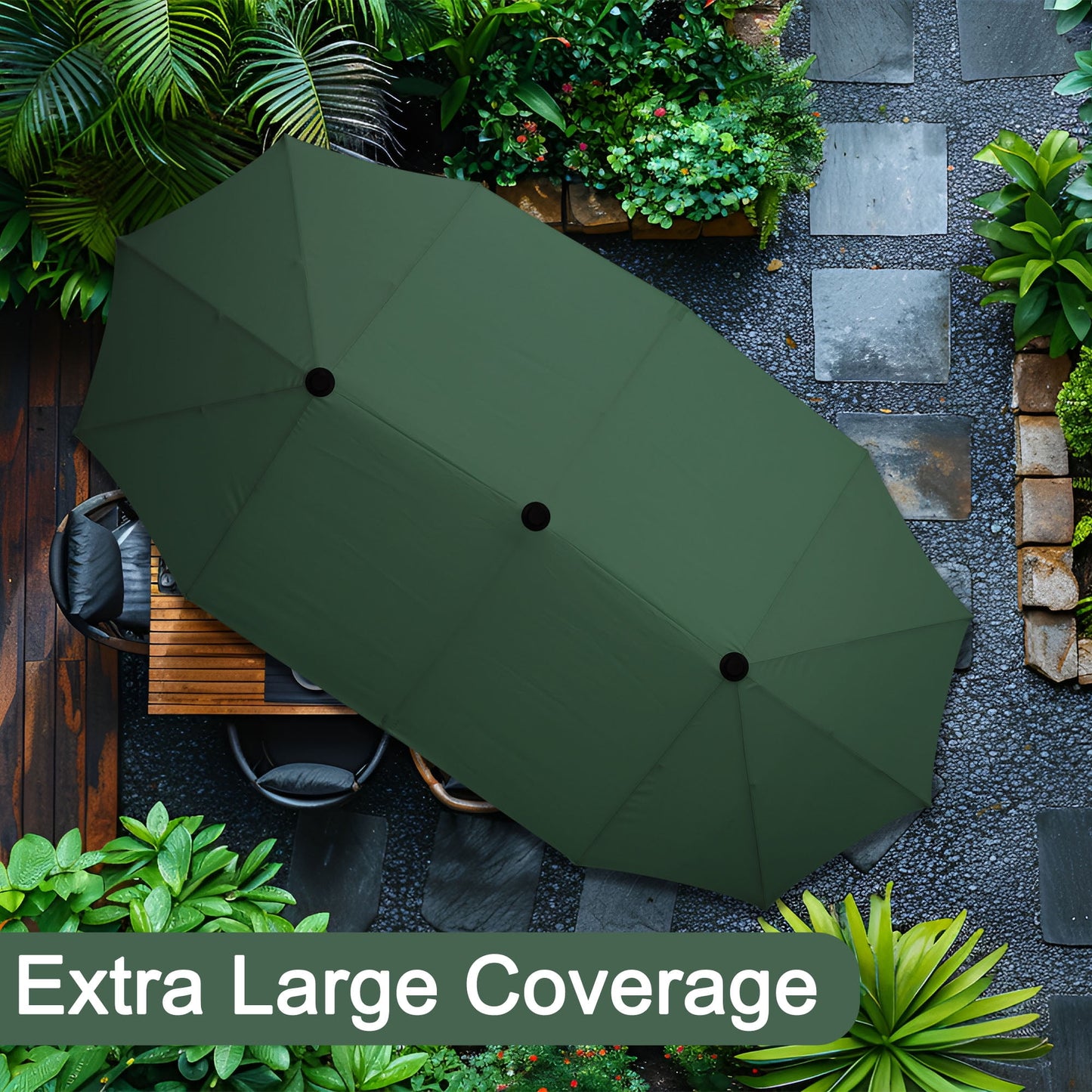 Autlaycil 13 ft Rectangle Patio Umbrella with Crank, Outdoor Market Umbrella with Umbrella Base (Green)