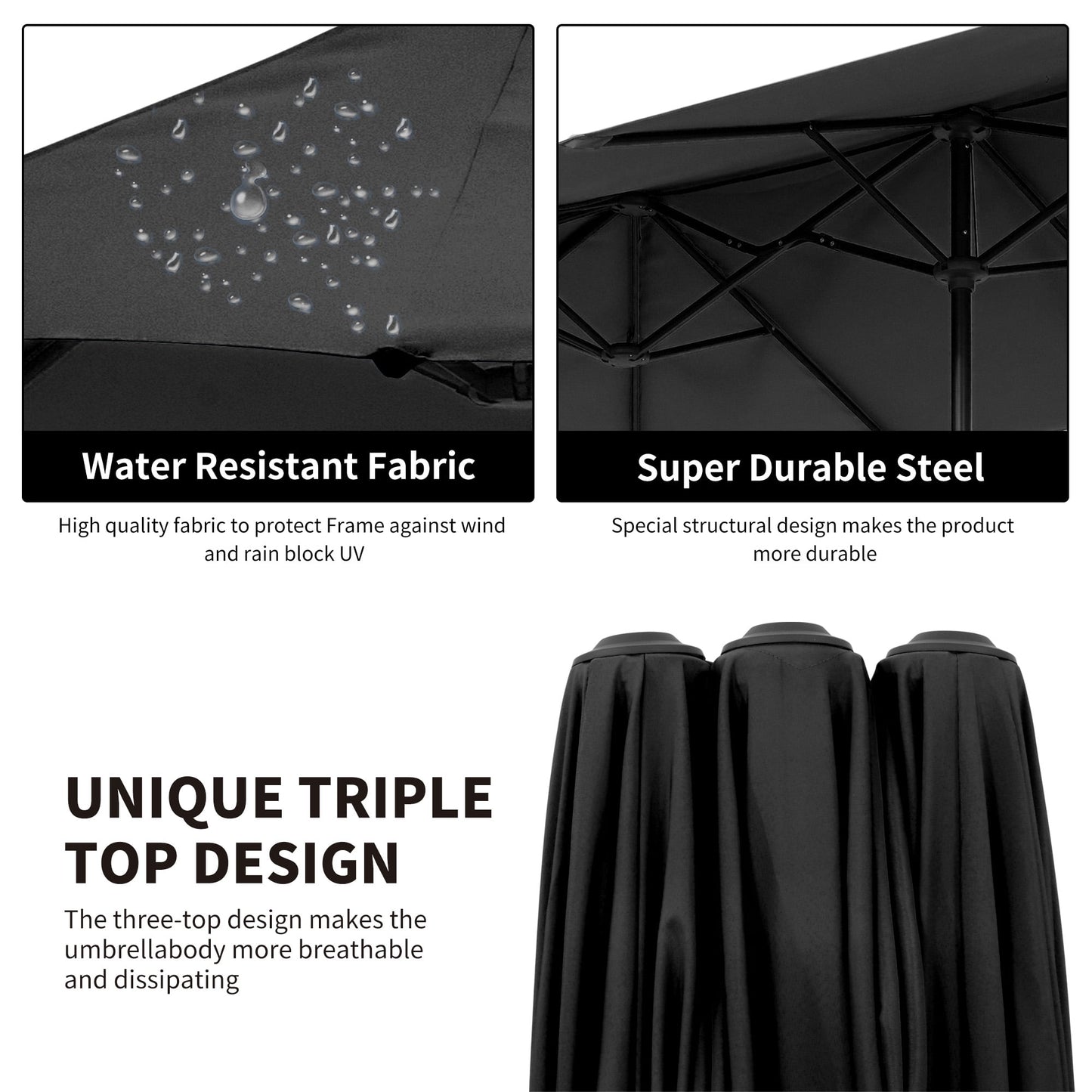 Autlaycil 13 FT Patio Umbrella with Sun Protection & Easy Crank for Deck Pool Patio, Black