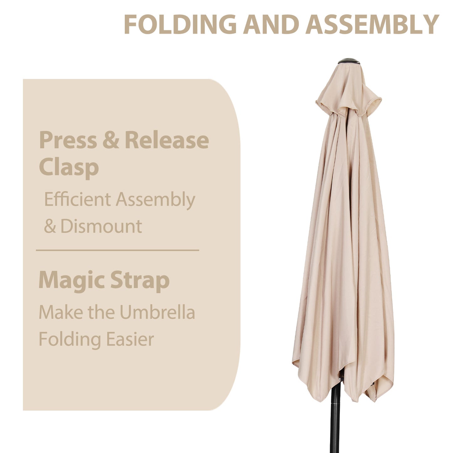 Autlaycil 9ft Beige Outdoor Patio Umbrellas, Sturdy Ribs with Tilt and Crank for Table Garden Market and Poolside