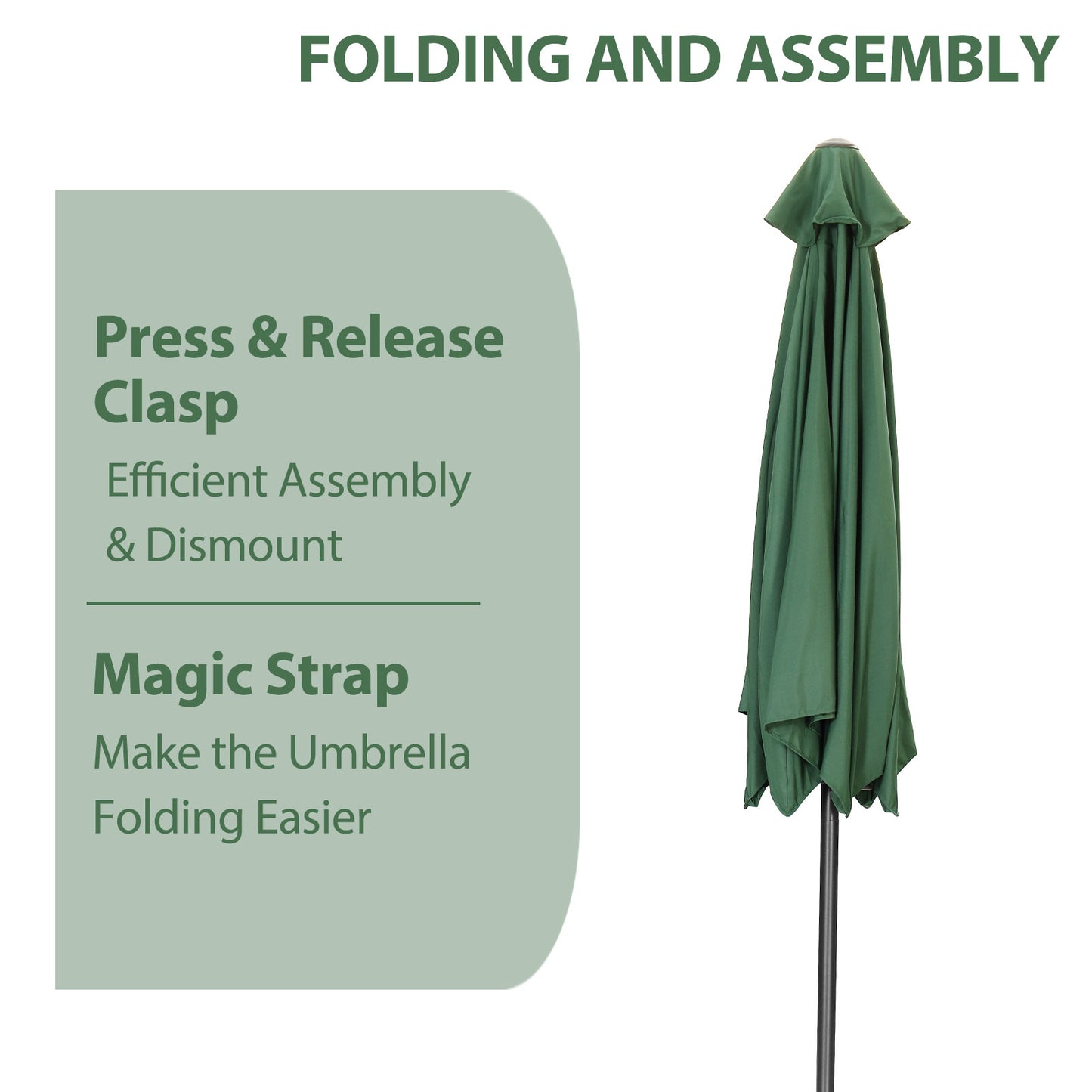 Autlaycil 9ft Green Outdoor Patio Umbrellas, Sturdy Ribs with Tilt and Crank for Table Garden Market and Poolside