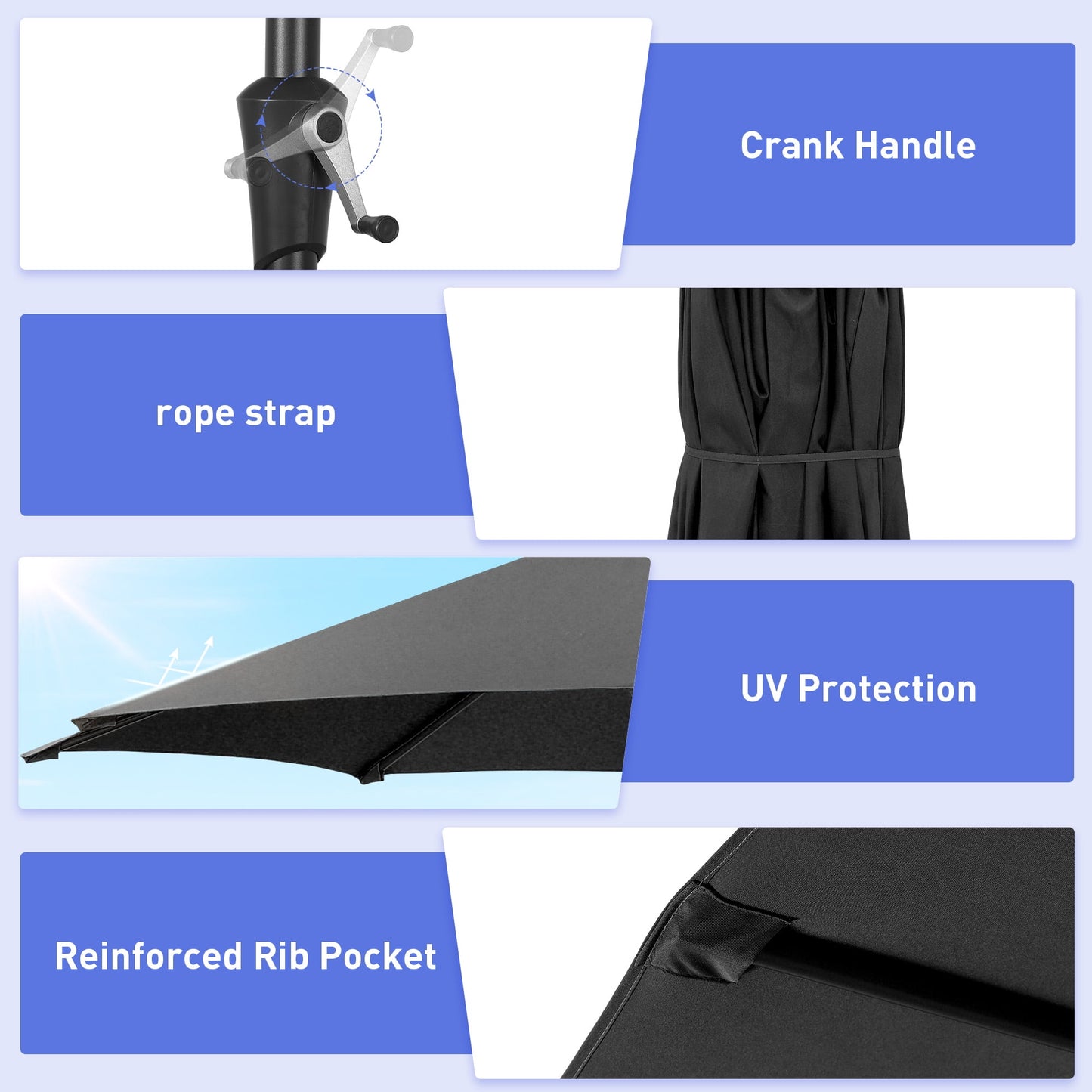 Autlaycil 15 ft Rectangle Patio Umbrella with Umbrella Base, Crank, Outdoor Market Umbrella (Black)