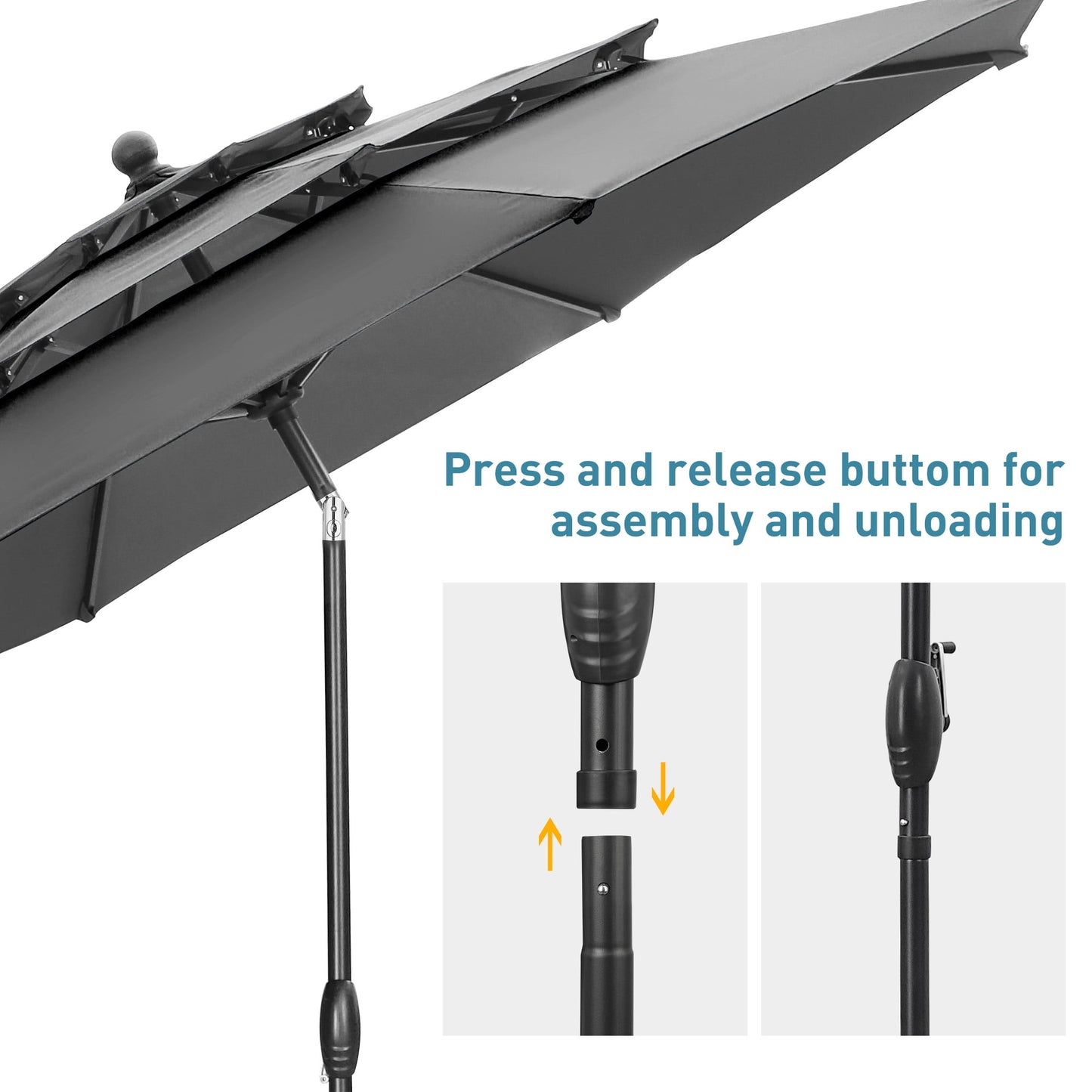 Autlaycil 10 ft Patio Umbrella with Base 3 Tiers Adjustable Outdoor Market Umbrella with Crank for Beach Pool (Grey)