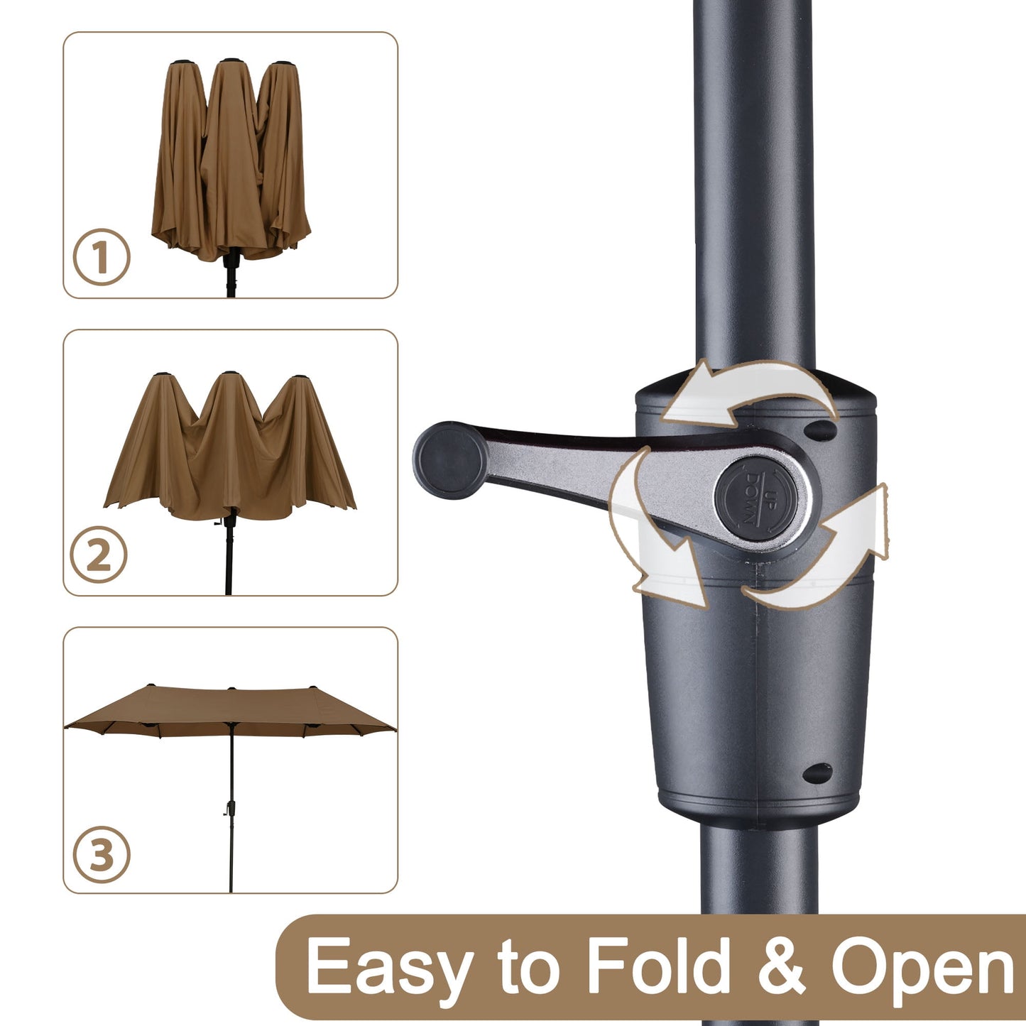 Autlaycil 13 ft Rectangle Patio Umbrella with Crank, Outdoor Market Umbrella with Umbrella Base (Coffee)