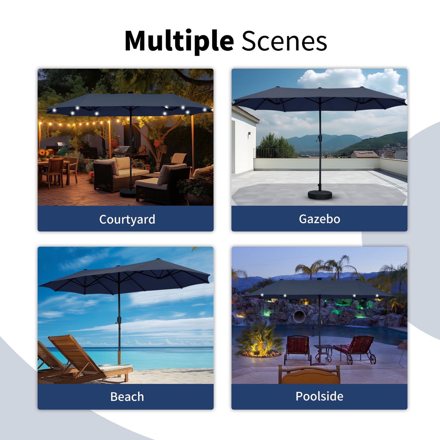 Autlaycil 13 Ft Solar LED Patio Umbrella, 36 Solar Powered LED Lights & Crank System for Garden, Deck, Poolside, Patio, Navy Blue