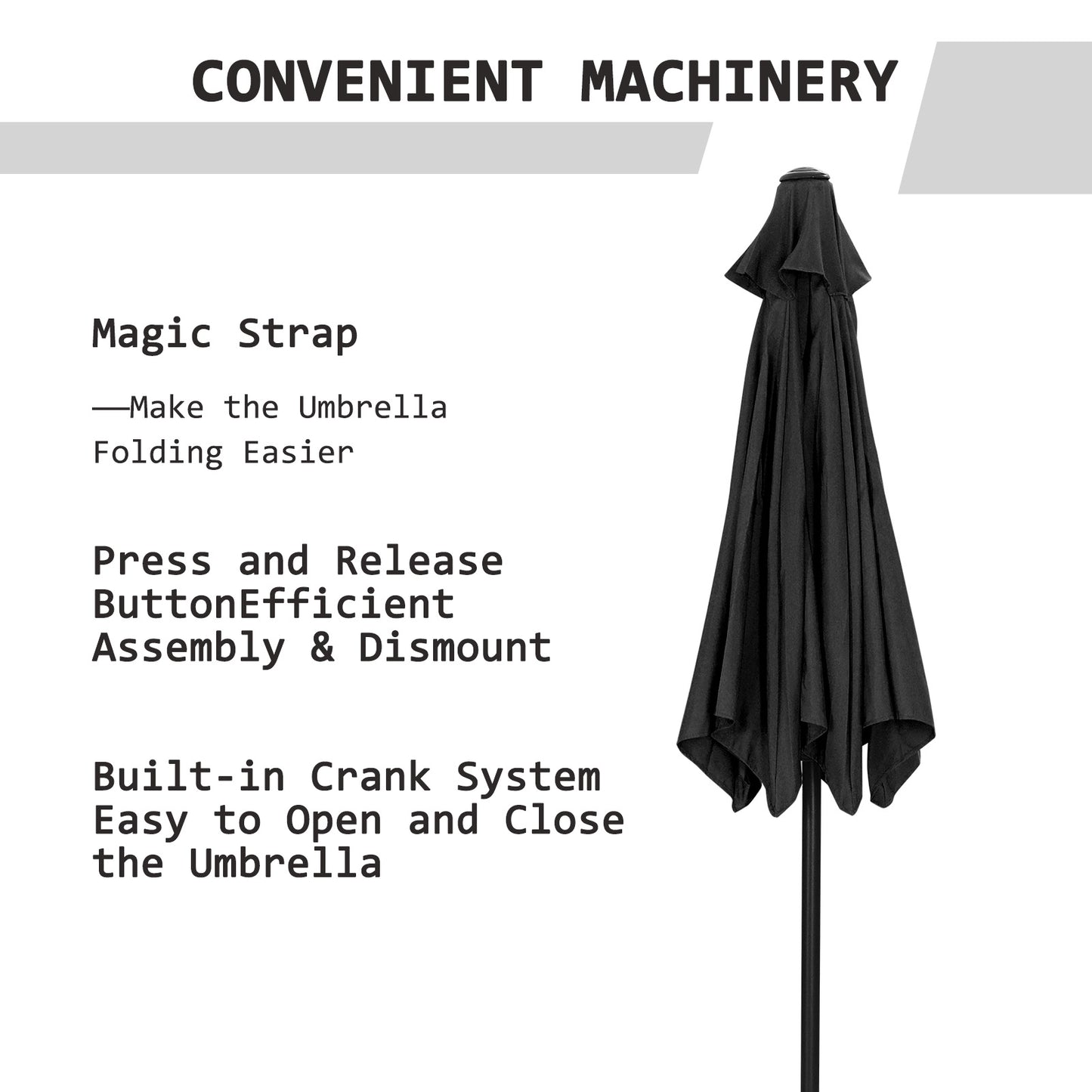 Autlaycil 7.5 FT Patio Umbrella and Matching Base, Push Button Tilt Market Umbrella, Crank and Sturdy Ribs for Garden, Deck, Backyard, Pool, Black