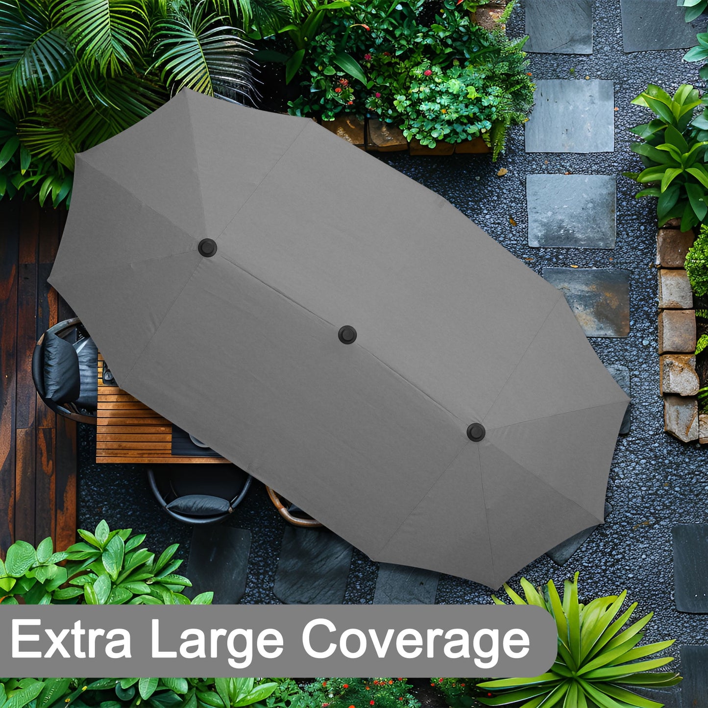 Autlaycil 13 ft Rectangle Patio Umbrella with Crank, Outdoor Market Umbrella with Umbrella Base (Grey)