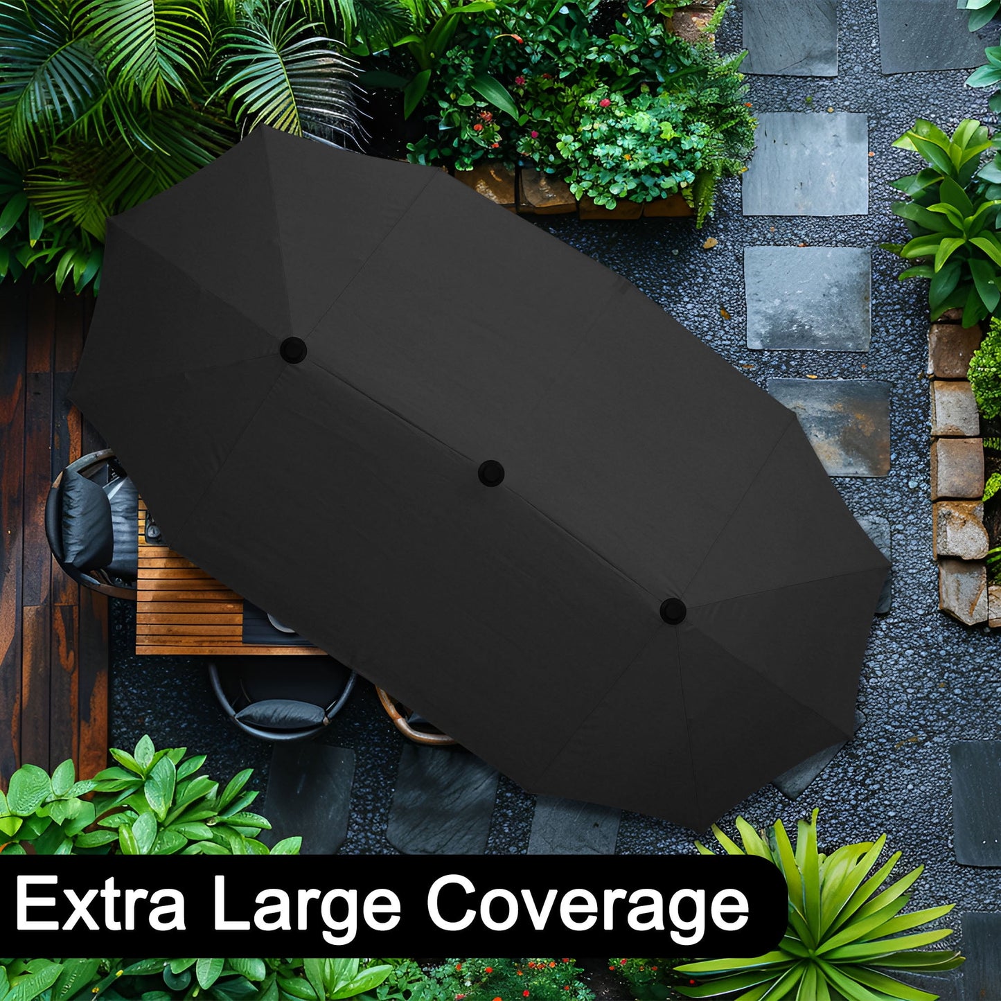 Autlaycil 13 ft Rectangle Patio Umbrella with Crank, Outdoor Market Umbrella with Umbrella Base (Black)