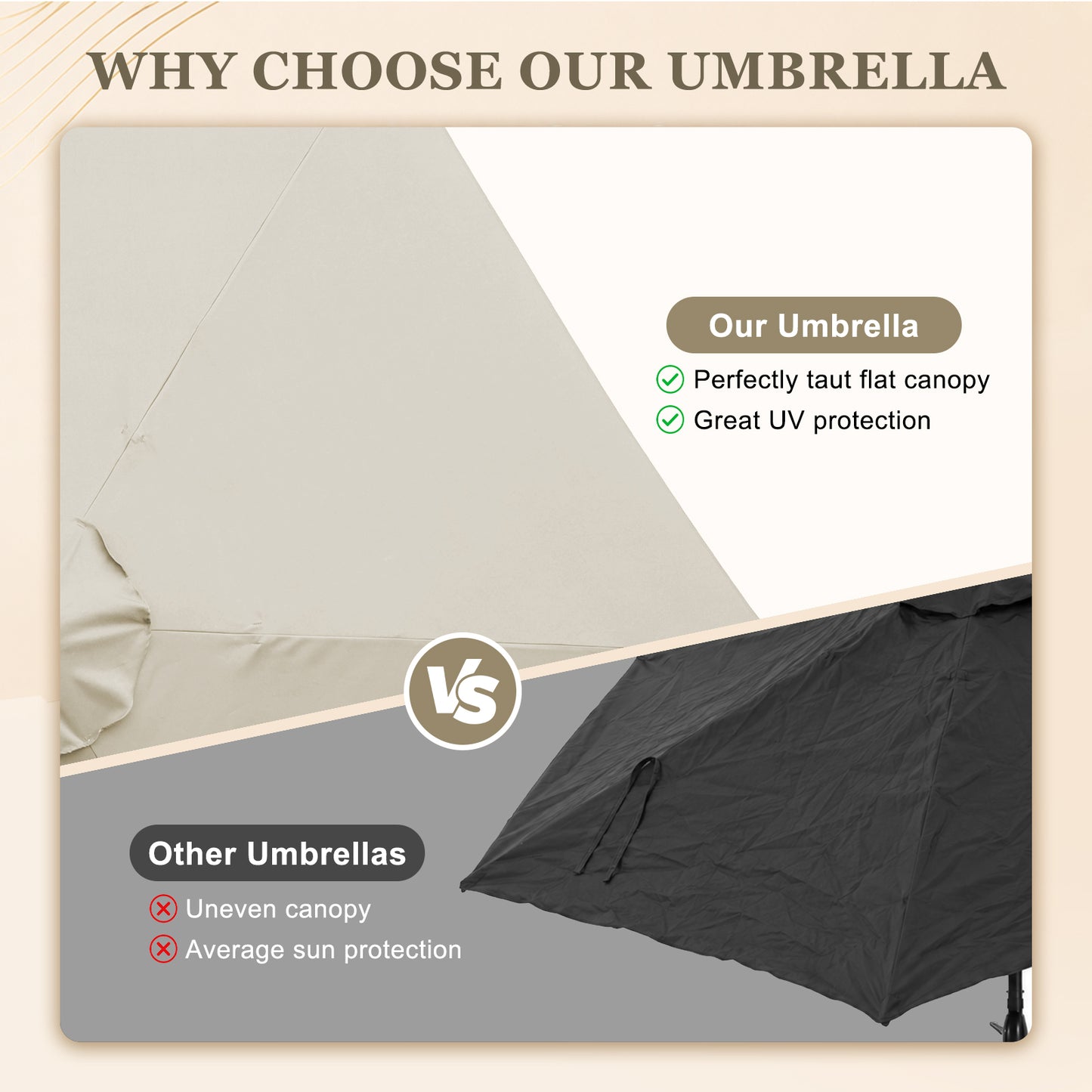 Autlaycil 10ft Solar Patio Umbrella with Lights, 3-Tier Windproof Stable Frame, Spider-arm Structure with Steel Tilt and Crank-Beige