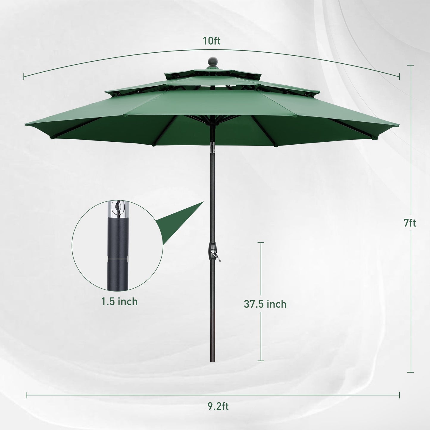 Autlaycil 10 ft Patio Umbrella with Base 3 Tiers Adjustable Outdoor Market Umbrella with Crank for Beach Pool (Green)