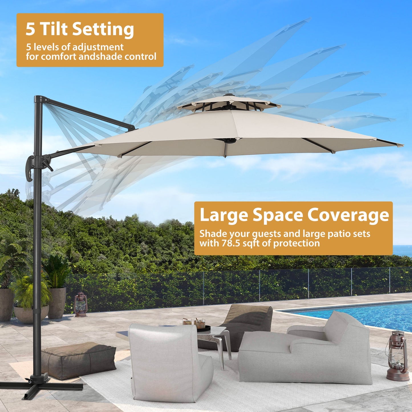 Autlaycil 10 FT Aluminum Offset Outdoor Cantilever Umbrella with 360-degree Rotation, 2-Tier Patio Umbrella, White
