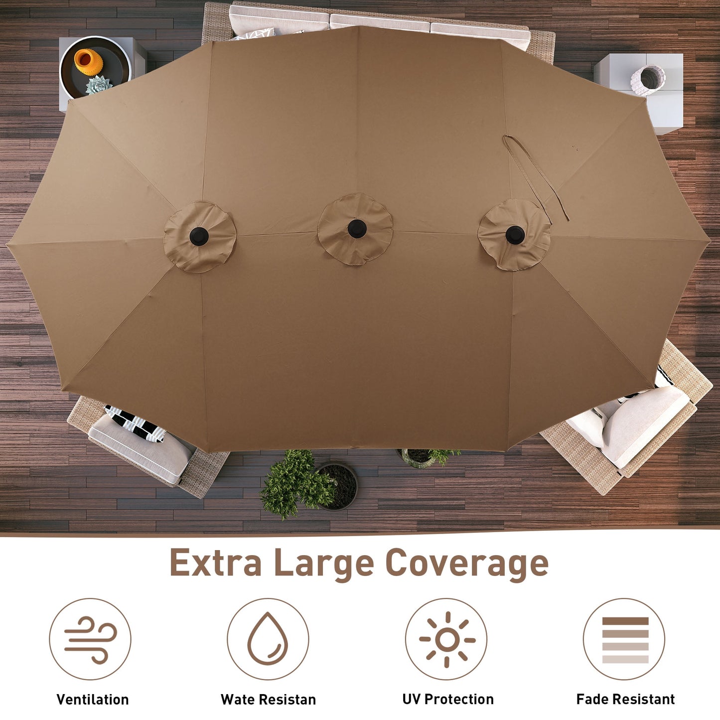 Autlaycil 15 ft Rectangle Patio Umbrella with Umbrella Base, Crank, Outdoor Market Umbrella (Coffee)