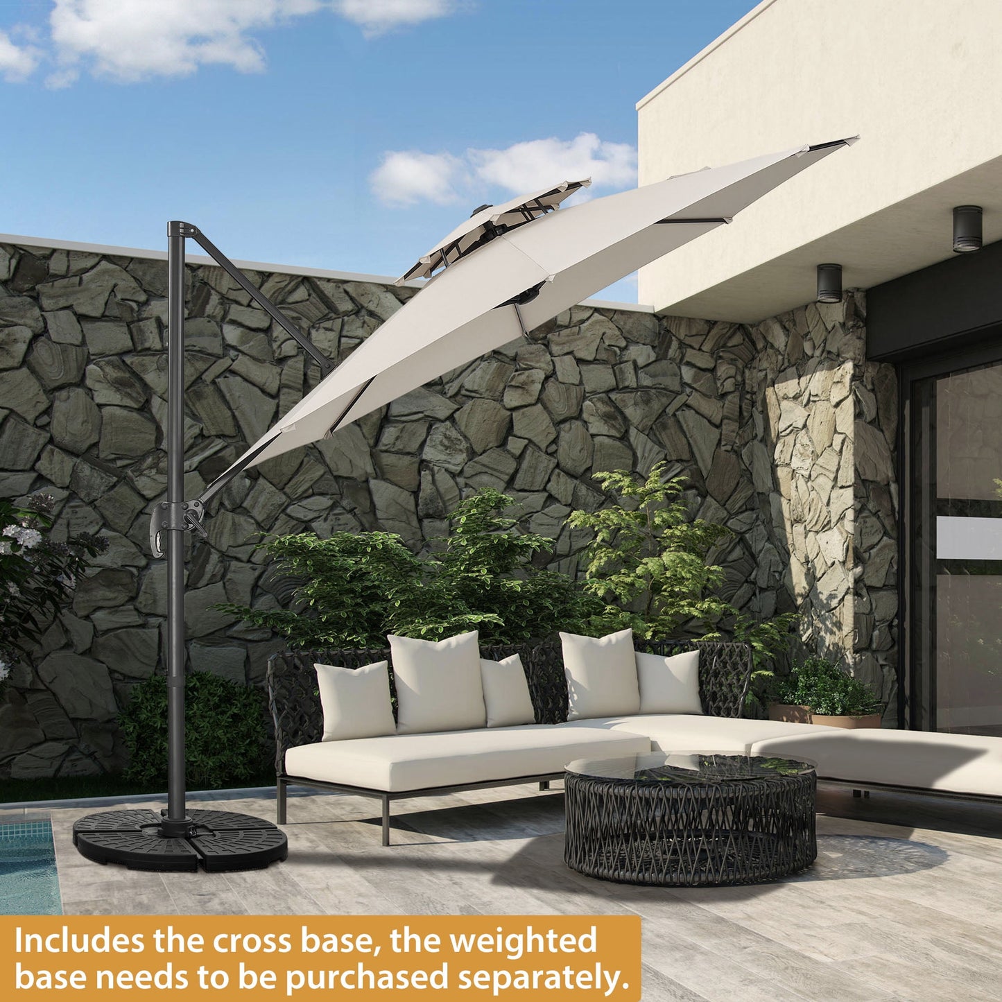 Autlaycil 10 FT Aluminum Offset Outdoor Cantilever Umbrella with 360-degree Rotation, 2-Tier Patio Umbrella, White