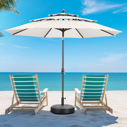 Autlaycil 10 ft Patio Umbrella with Base 3 Tiers Adjustable Outdoor Market Umbrella with Crank for Beach Pool (Cream White)
