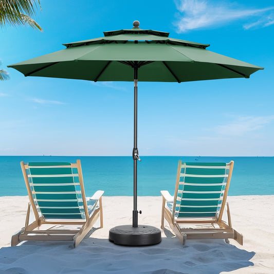 Autlaycil 10 ft Patio Umbrella with Base 3 Tiers Adjustable Outdoor Market Umbrella with Crank for Beach Pool (Green)