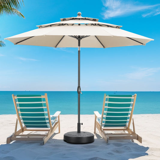 Autlaycil 10 ft Patio Umbrella with Base 3 Tiers Adjustable Outdoor Market Umbrella with Crank for Beach Pool (Khaki)