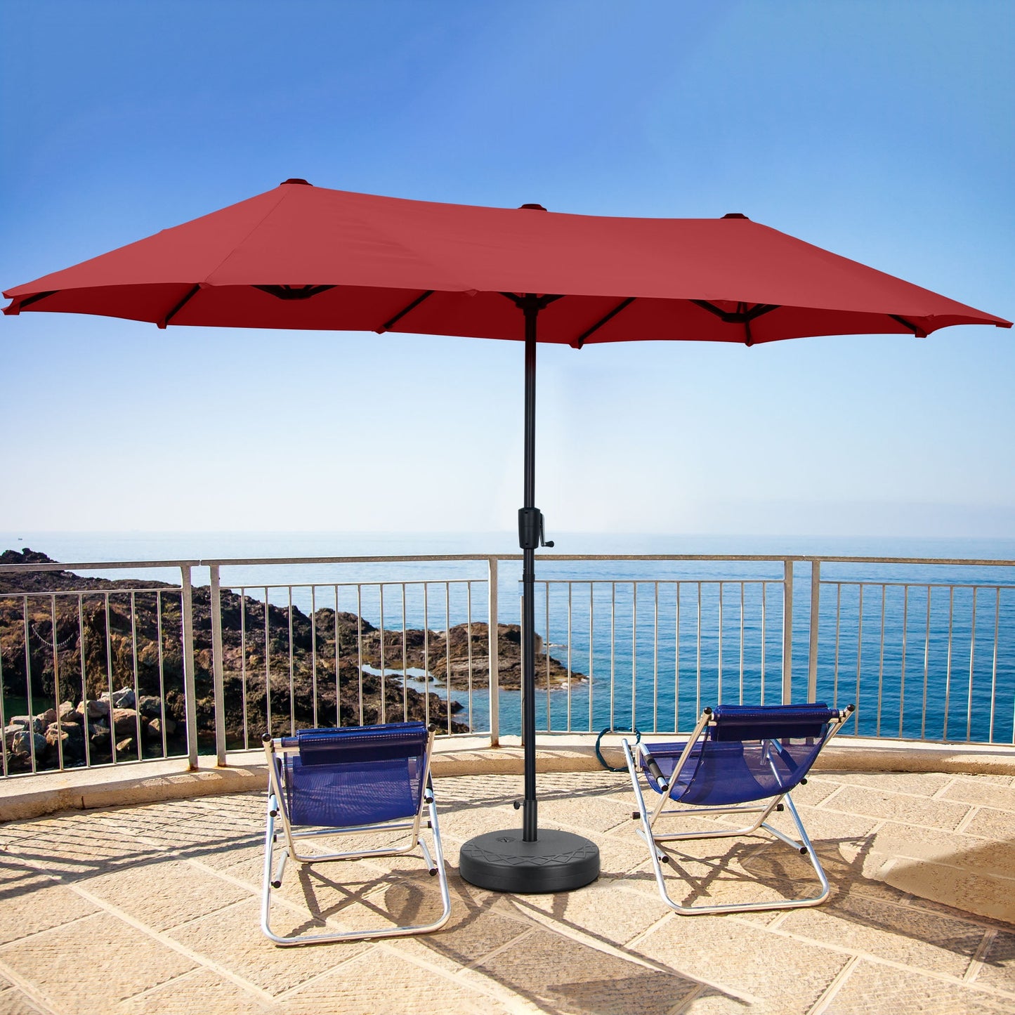 Autlaycil 13 ft Rectangle Patio Umbrella with Crank, Outdoor Market Umbrella with Umbrella Base (Red)