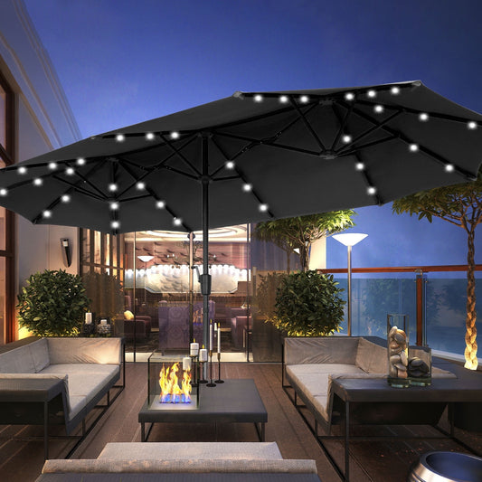 Autlaycil 13 Ft Solar LED Patio Umbrella, 36 Solar Powered LED Lights & Crank System for Garden, Deck, Poolside, Patio, Black