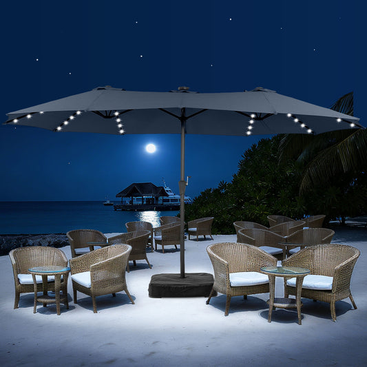 Autlaycil 15ft Large Rectangle Outdoor Patio Umbrella and 48 Solar Lights with Matching Base, Market, Beach, Garden, Yard, Party, Navy Blue