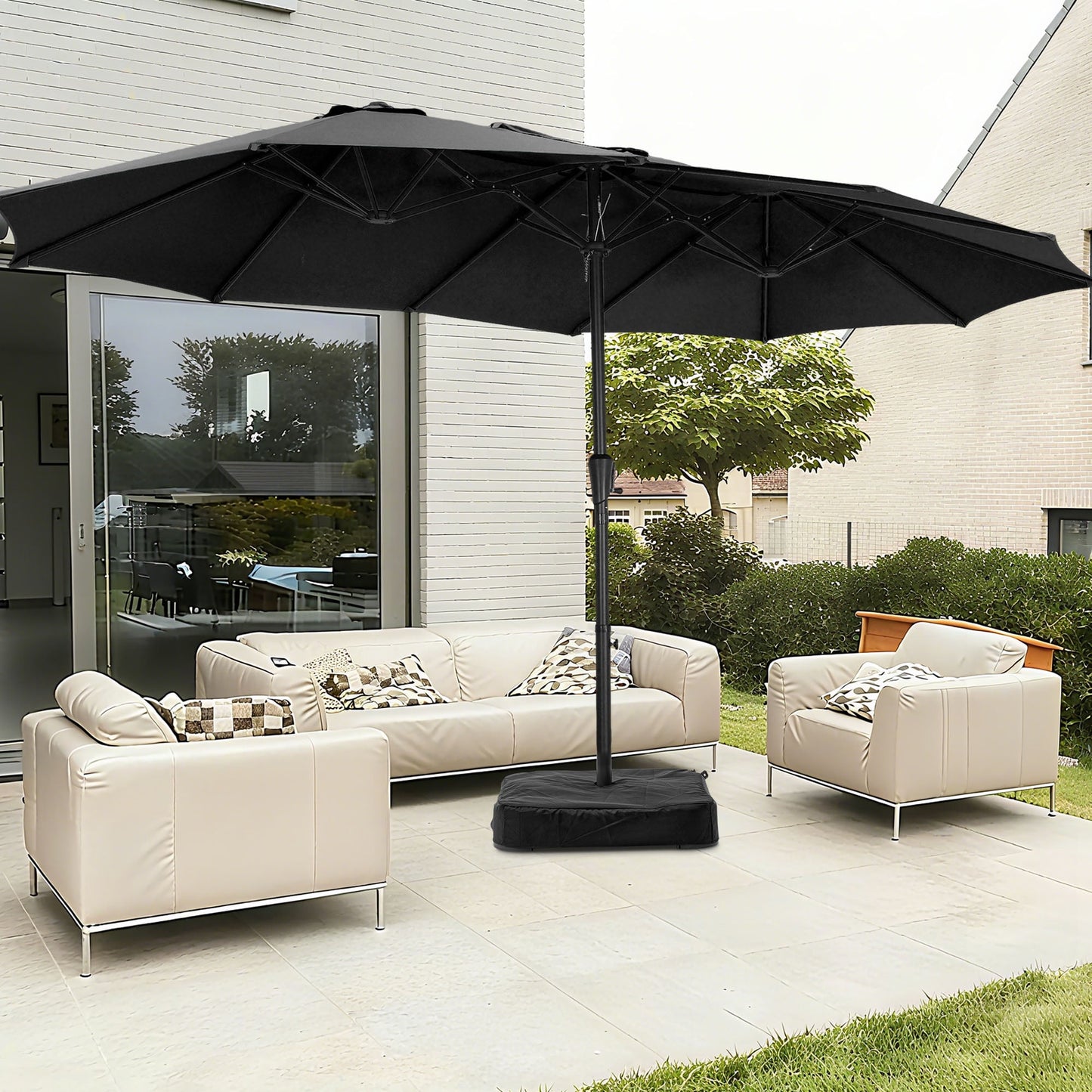 Autlaycil 15 ft Rectangle Patio Umbrella with Umbrella Base, Crank, Outdoor Market Umbrella (Black)