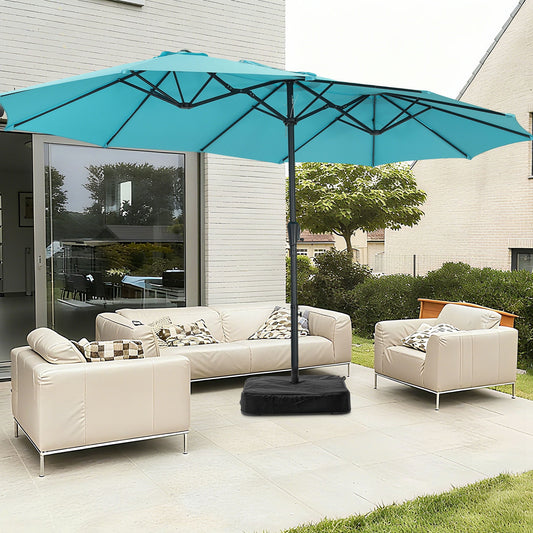 Autlaycil 15 ft Rectangle Patio Umbrella with Umbrella Base, Crank, Outdoor Market Umbrella (Blue)