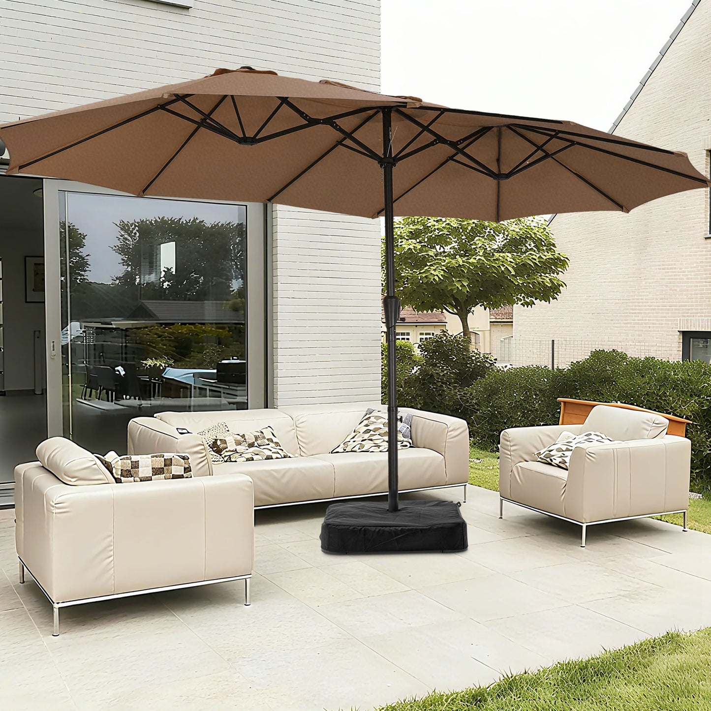 Autlaycil 15 ft Rectangle Patio Umbrella with Umbrella Base, Crank, Outdoor Market Umbrella (Coffee)