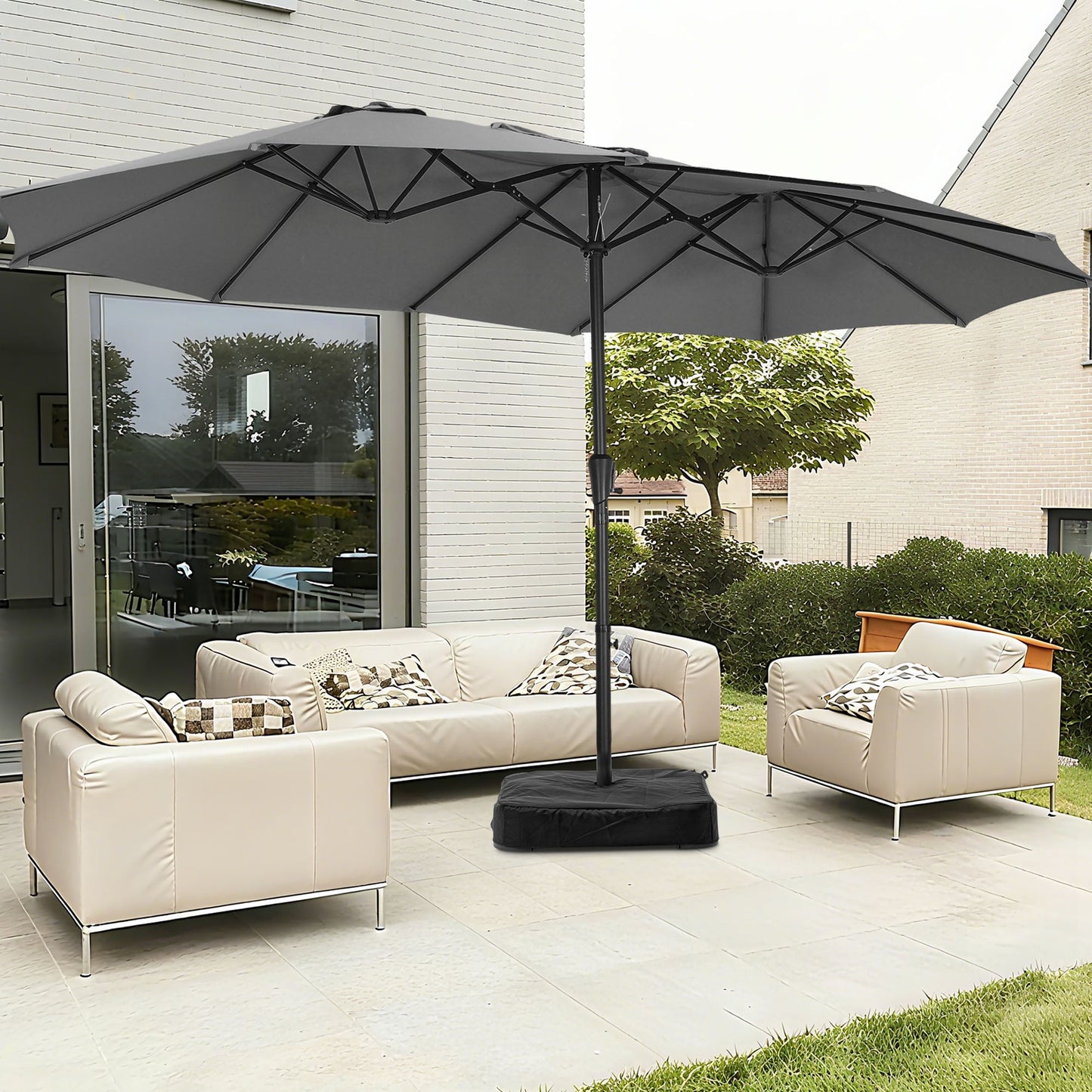 Autlaycil 15 ft Rectangle Patio Umbrella with Umbrella Base, Crank, Outdoor Market Umbrella (Grey)