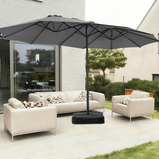 Autlaycil 15 ft Rectangle Patio Umbrella with Umbrella Base, Crank, Outdoor Market Umbrella (Grey)