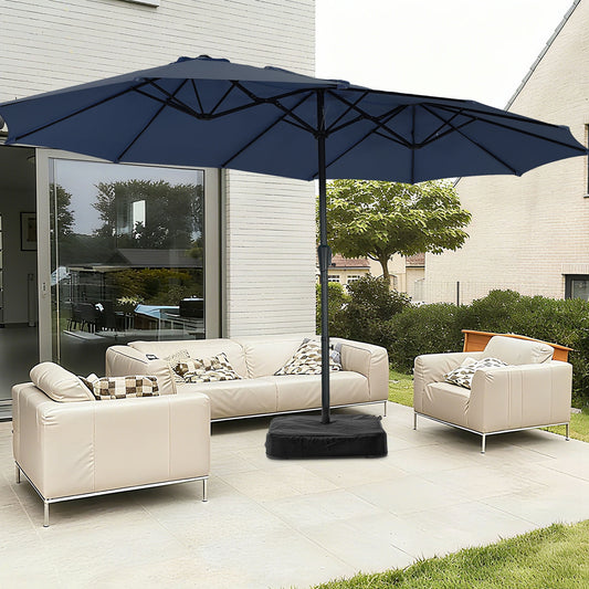 Autlaycil 15 ft Rectangle Patio Umbrella with Umbrella Base, Crank, Outdoor Market Umbrella (Navy Blue)