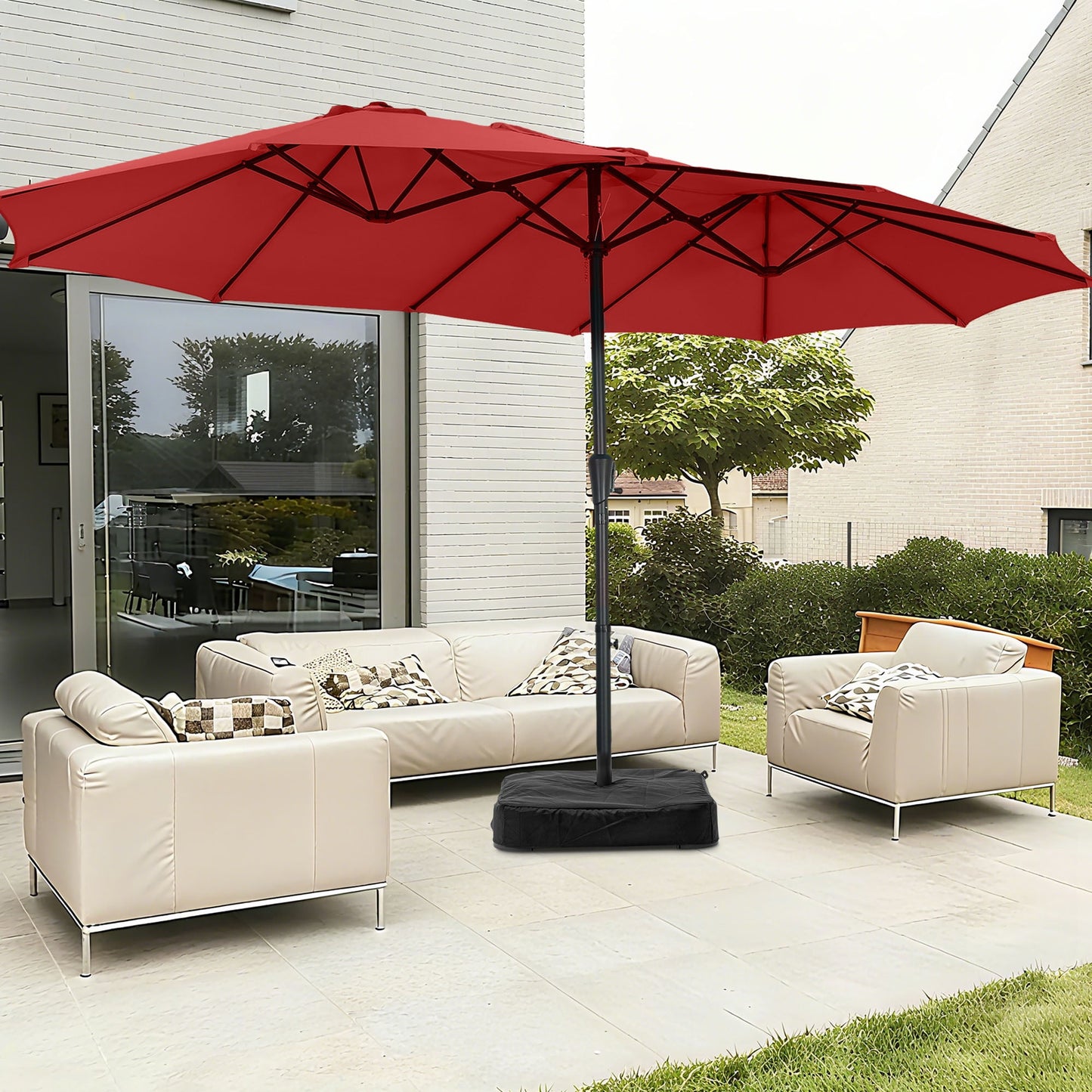 Autlaycil 15 ft Rectangle Patio Umbrella with Umbrella Base, Crank, Outdoor Market Umbrella (Red)