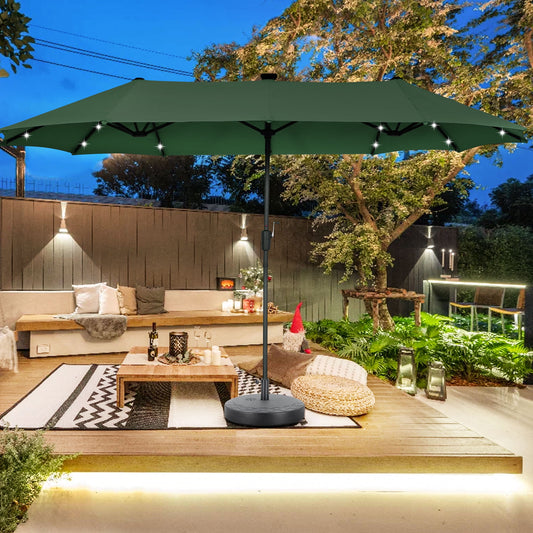 Autlaycil 13 ft Rectangle Patio Umbrella with Umbrella Base 36 LED lights for Market Patio Solar Umbrella (Green)