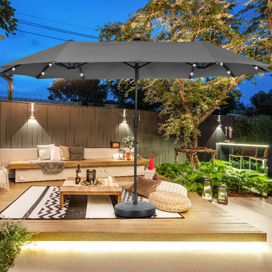 Autlaycil 13 ft Rectangle Patio Umbrella with Umbrella Base 36 LED lights for Market Patio Solar Umbrella (Grey)