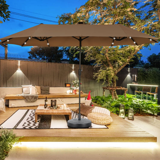 Autlaycil 13 ft Rectangle Patio Umbrella with Umbrella Base 36 LED lights for Market Patio Solar Umbrella (Coffee)