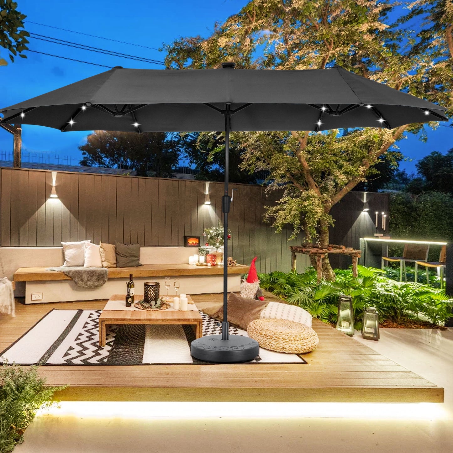 Autlaycil 13 ft Rectangle Patio Umbrella with Umbrella Base 36 LED lights for Market Patio Solar Umbrella (Black)