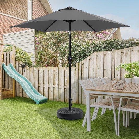 Autlaycil 7.5 FT Patio Umbrella and Matching Base, Push Button Tilt Market Umbrella, Crank and Sturdy Ribs for Garden, Deck, Backyard, Pool, Grey
