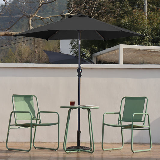 Autlaycil 7.5 ft Black Patio Umbrella and Decorated Base, with Push Button Tilt and Crank for Beach, Pool, Outdoor