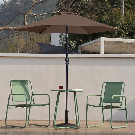 Autlaycil 7.5 ft Brown Patio Umbrella and Decorated Base, with Push Button Tilt and Crank for Beach, Pool, Outdoor