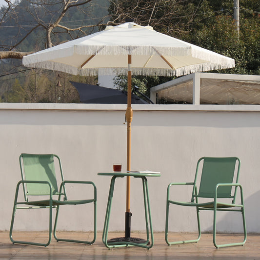 Autlaycil 7.5 ft Off White Fringe Patio Umbrella and Base, with Push Button Tilt and Crank for Beach, Pool, Outdoor