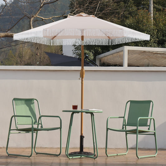 Autlaycil 7.5 ft Beige Fringe Patio Umbrella and Base, with Push Button Tilt and Crank for Beach, Pool, Outdoor