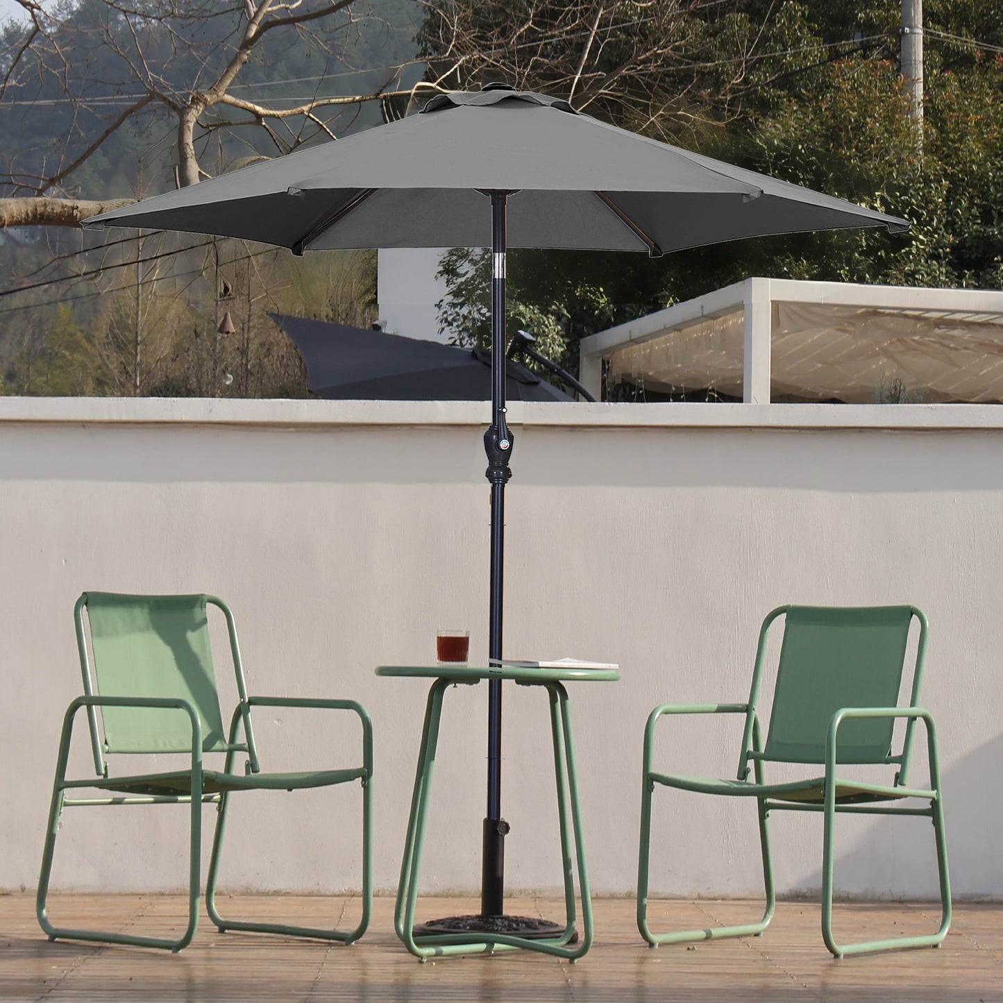 Autlaycil 7.5 ft Grey Patio Umbrella and Decorated Base, with Push Button Tilt and Crank for Beach, Pool, Outdoor