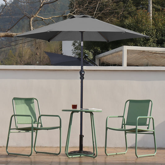 Autlaycil 7.5 ft Grey Patio Umbrella and Decorated Base, with Push Button Tilt and Crank for Beach, Pool, Outdoor