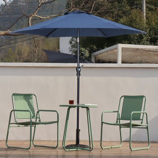 Autlaycil 7.5 ft Navy Blue Patio Umbrella and Decorated Base, with Push Button Tilt and Crank for Beach, Pool, Outdoor