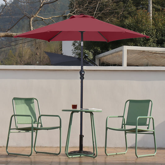 Autlaycil 7.5 ft Red Patio Umbrella and Decorated Base, with Push Button Tilt and Crank for Beach, Pool, Outdoor