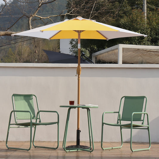Autlaycil 7.5 ft Yellow and Beige and White Patio Umbrella and Decorated Base, with Push Button Tilt and Crank for Beach, Pool, Outdoor